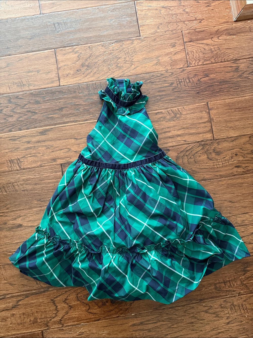 Janie and Jack Green and Navy Plaid Ruffle Halter Christmas or Holiday Dress